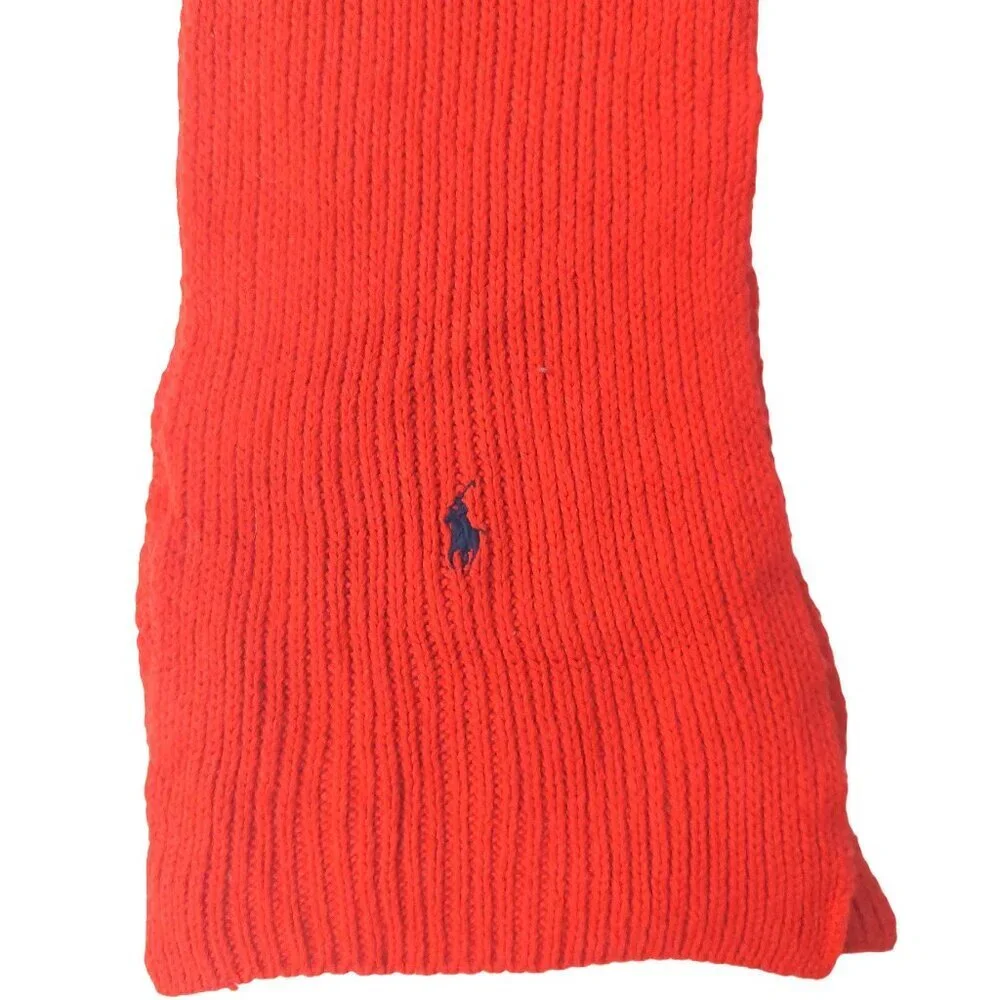 POLO Ralph Lauren 80s Vintage Red Knit Scarf Black Embroidered Polo Logo Scarves - Picture 4 of 8